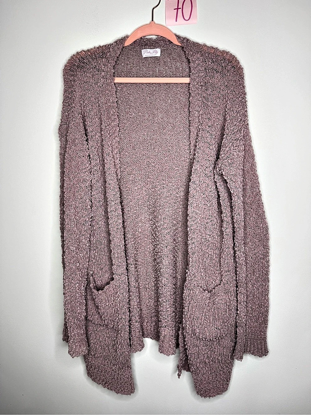 Pink Lily Pink Knit Open Front Cardigan